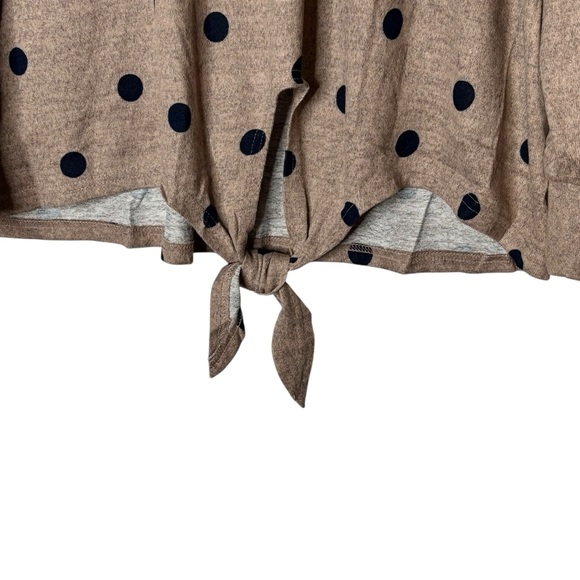 64.perch by blu pepper 1XL mocha beige heather navy polka dot tie front top NWOT - Picture 9 of 13